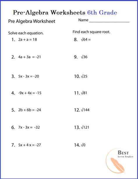 Pre Algebra Worksheet Image 6