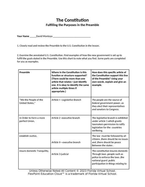 Preamble handout template with a gray background