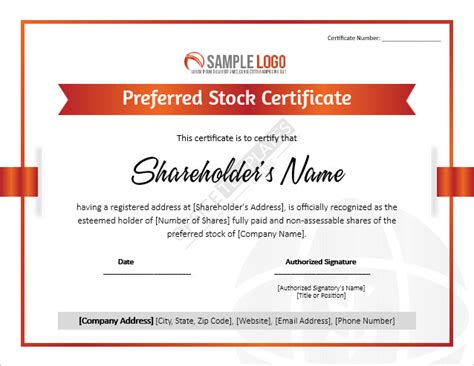 Preferred Stock Certificate Template