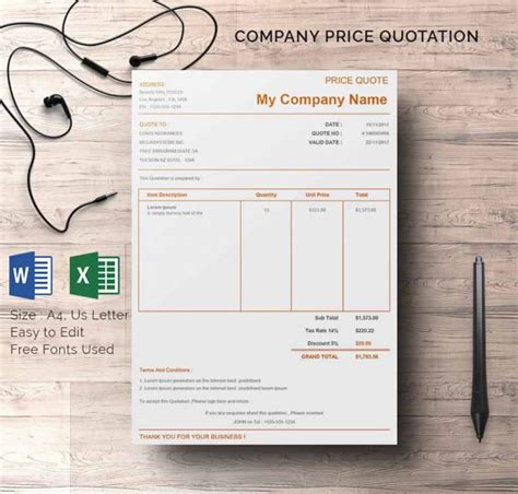 Premium Price Quote Template