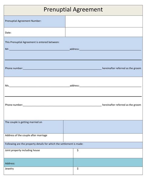 prenuptial agreement form inclusions