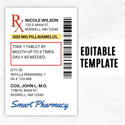 Prescription Bottle Label Template with Refill Information