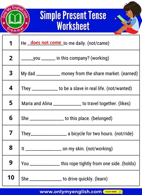 Present simple tense worksheets