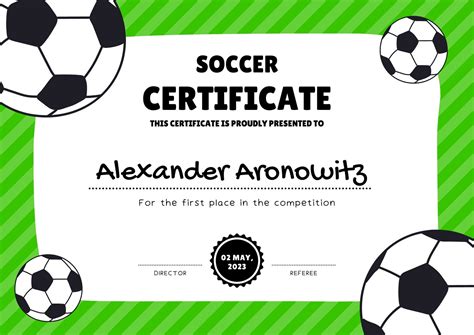 Example of presenting a soccer certificate