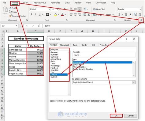 Format Cells as Text to Preserve Leading Zeros