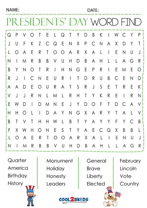 Presidents Day Crossword Word Search Printable 7