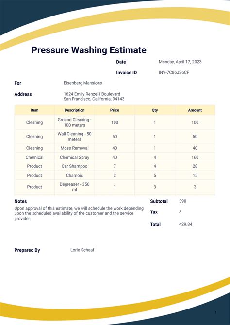 Pressure Washing Estimate Template Word