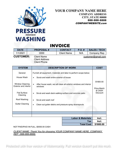 Pressure Washing Invoice Template with Client Information