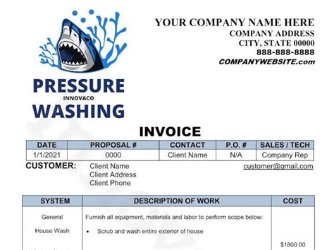 Pressure Washing Invoice Template with Logo