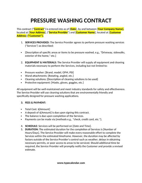 Pressure washing maintenance contract template