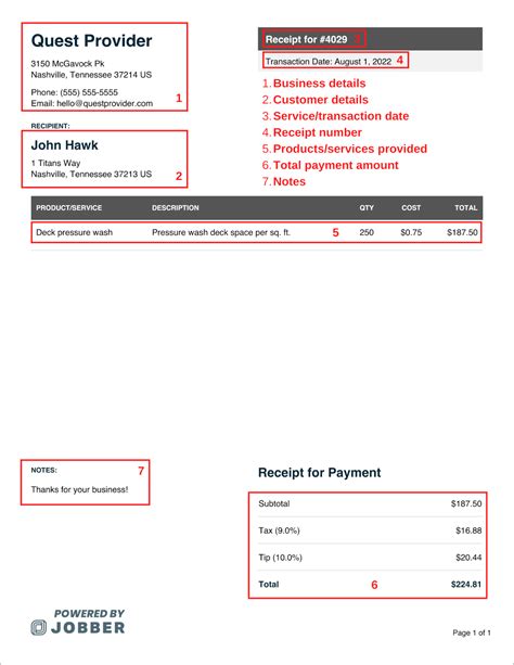 Pressure washing receipt