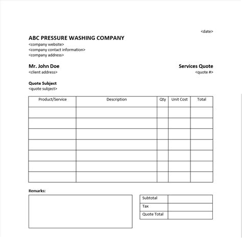 Pressure Washing Estimate Template Example