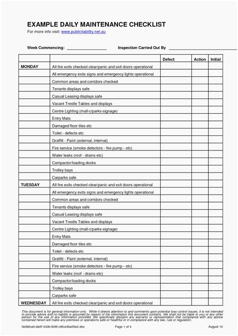 Preventive Maintenance Checklist Example