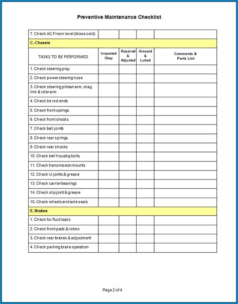 Preventive Maintenance Checklist Template