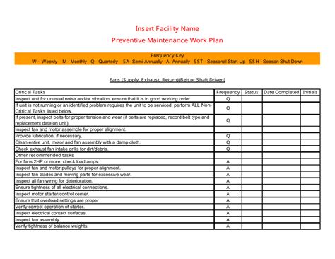 Preventive Maintenance Template Example 1