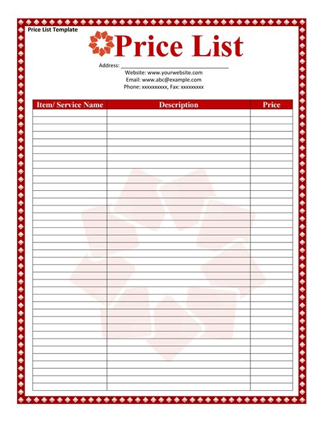 Price List Template with Call-to-Action