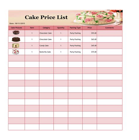 Price List Template with Conditional Formatting