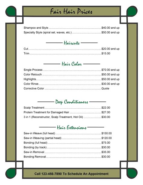 Price List Template with Descriptions