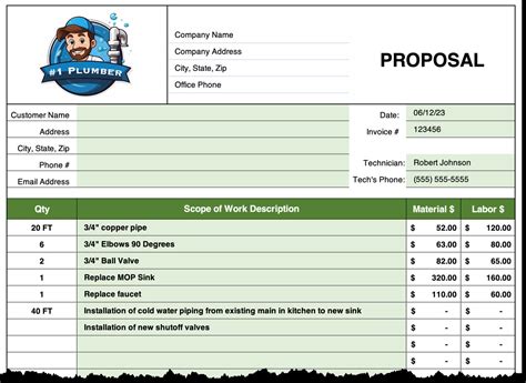 Pricing and Payment Terms Plumbing Proposal