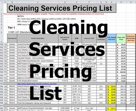 Pricing Template for Cleaning Business