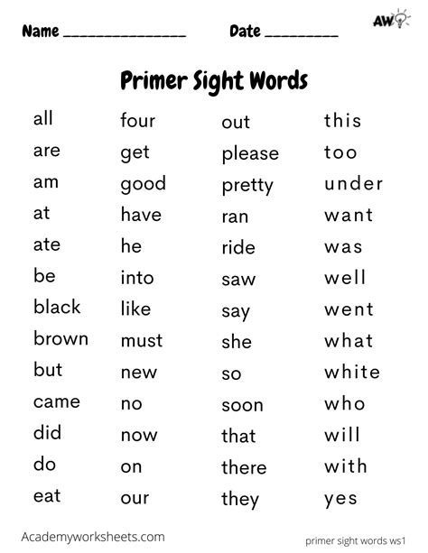 Primer Sight Words Flashcard