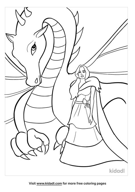 Princess and Dragon Coloring Page