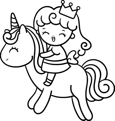 Princess and Unicorn Coloring Page