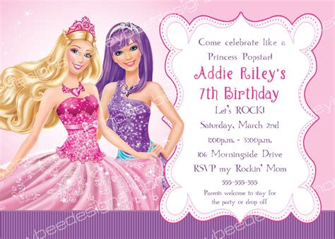 A beautiful princess Barbie invitation template