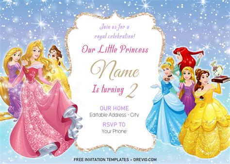 A princess birthday invitation template with a castle design