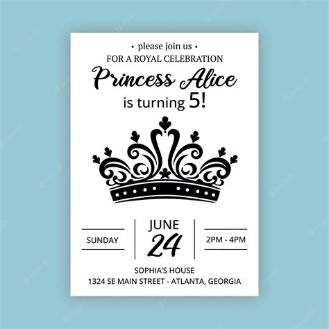 A princess crown birthday invitation template with a royal design