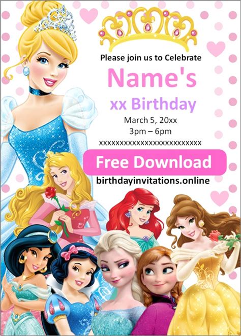 Free Princess Party Invitations Templates to Print