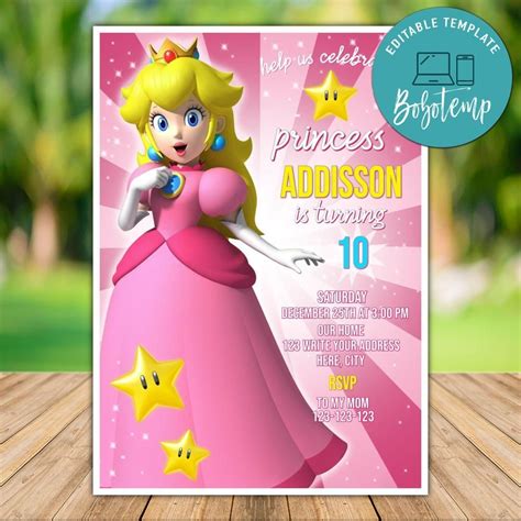 Princess Peach Invitation Template