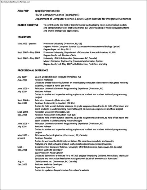 Princeton CV Template Layout