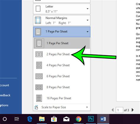 Print 2 pages on 1 sheet in Word using Scaling Option