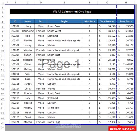 Printing long columns in Excel