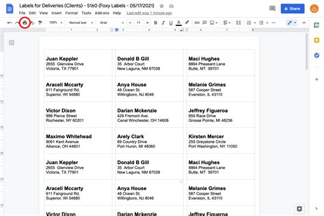 Print shipping labels from Google Docs