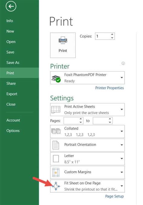 Using 'Fit to Page' feature to print spreadsheet on one page