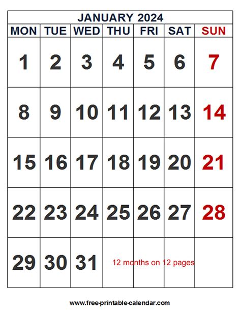 Printable 2024 Calendar Templates