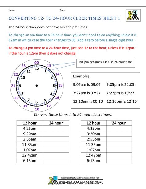 Printable 24 Hour Clock Worksheets