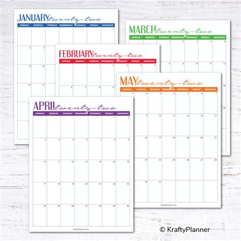 Printable A5 calendars