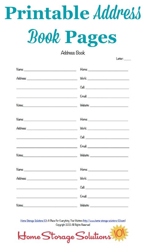 Printable Address Book Template