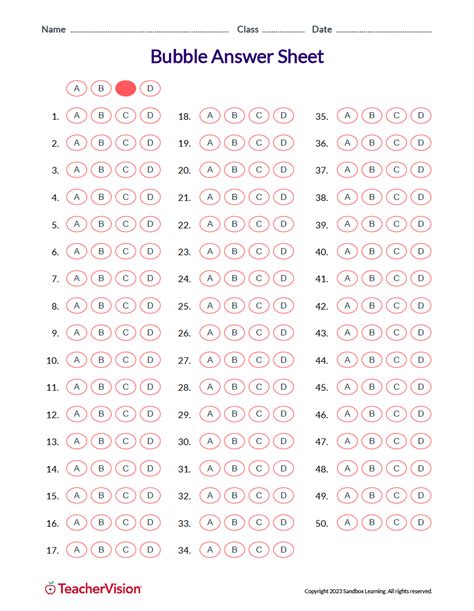 Printable answer sheets for assessments