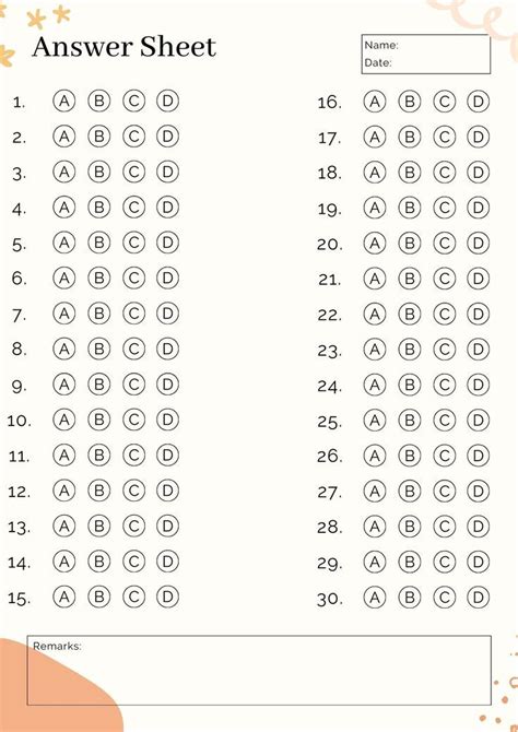 Printable answer sheets for exams and assessments