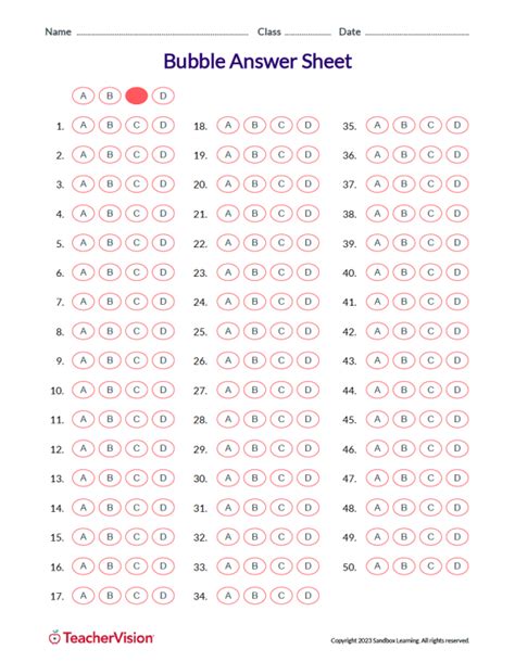 Printable answer sheets for teachers