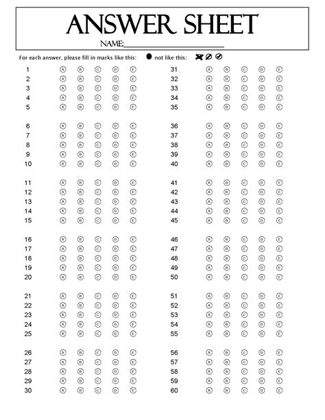 Printable answer sheets for universities