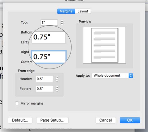 Printable area margin settings