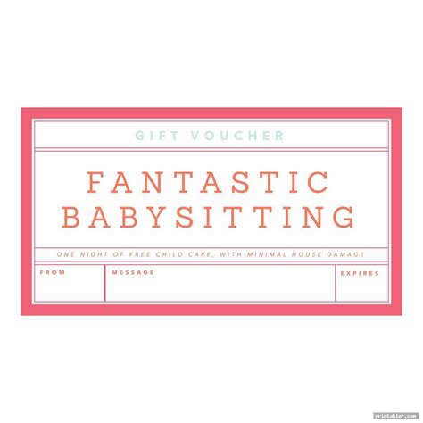 Printable Babysitting Gift Certificate Templates 8