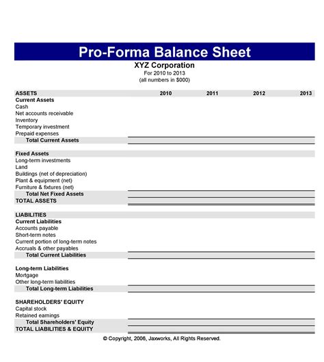 Printable Balance Sheet Template for Small Business