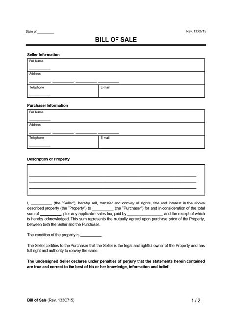 Printable Bill of Sale Form