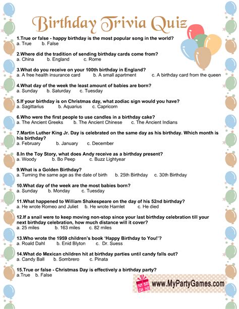 Printable Birthday Trivia Questions